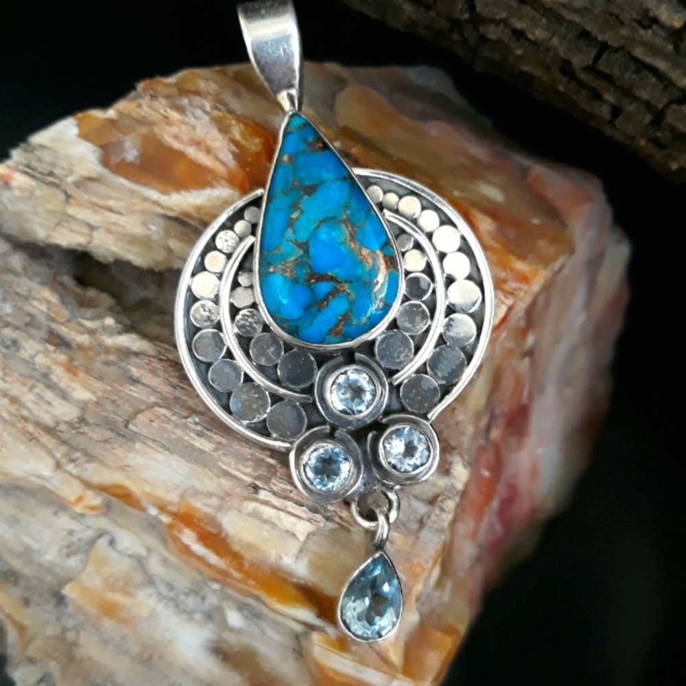 Egyptian Style Copper Blue Turquoise Pendant